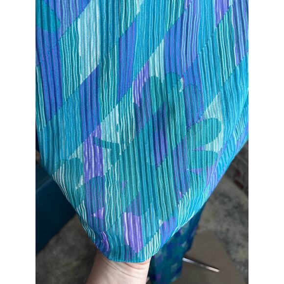 dress blouson  floral vintage 1980s micro pleat top purple aqua - Picture 6 of 12
